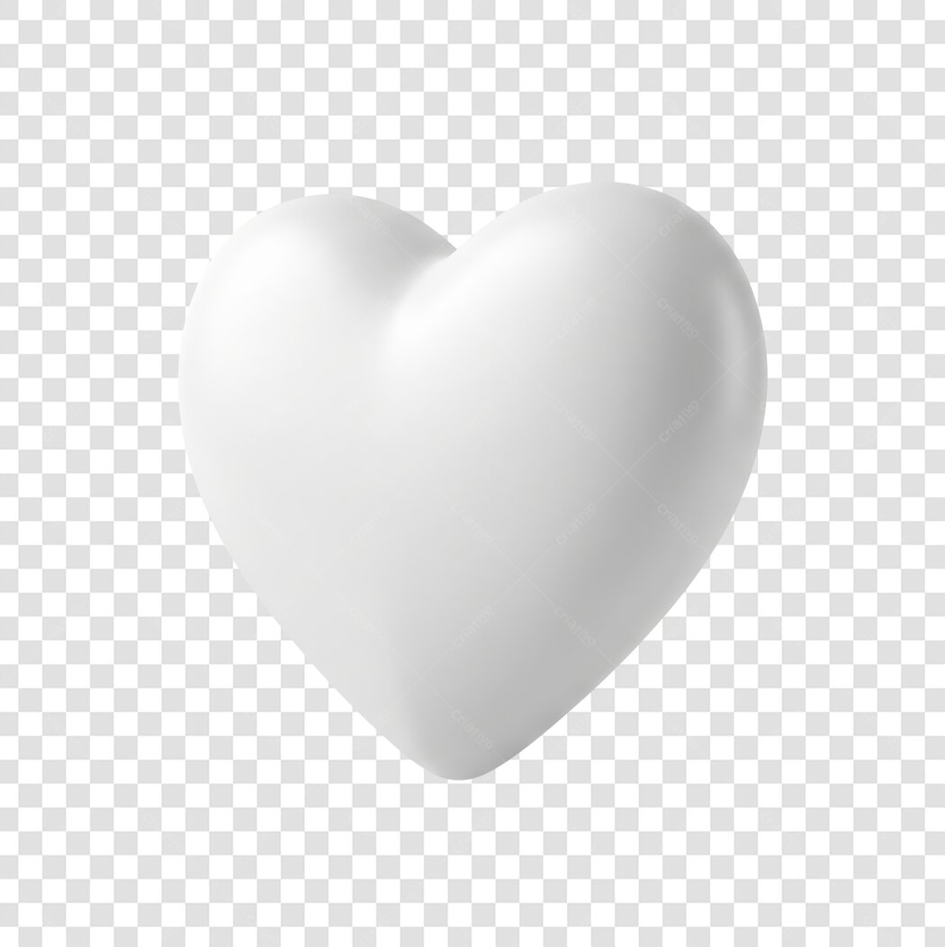 Elemento 3D Coração Branco Minimalista PNG Fundo Transparente