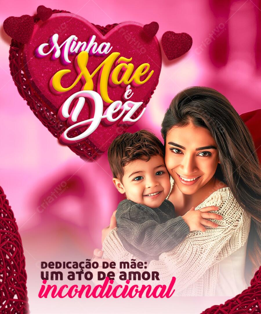 Post Instagram Dia das Mães Coração Rosa PSD Editável