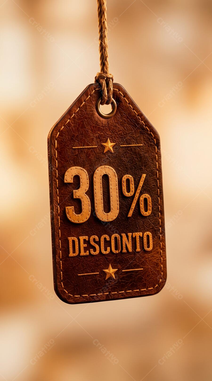 Foto Etiqueta Desconto 30% Couro Marrom Vintage Promoção
