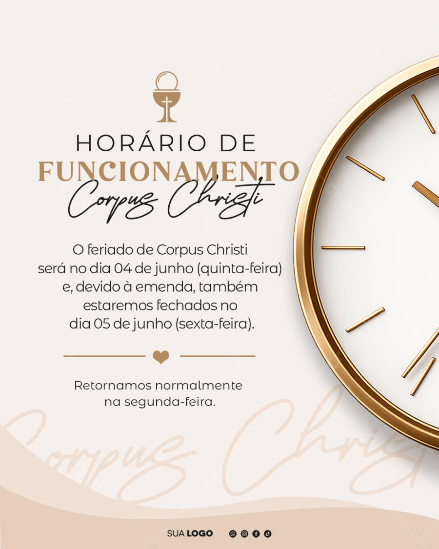 Post Instagram Horário Corpus Christi PSD Editável