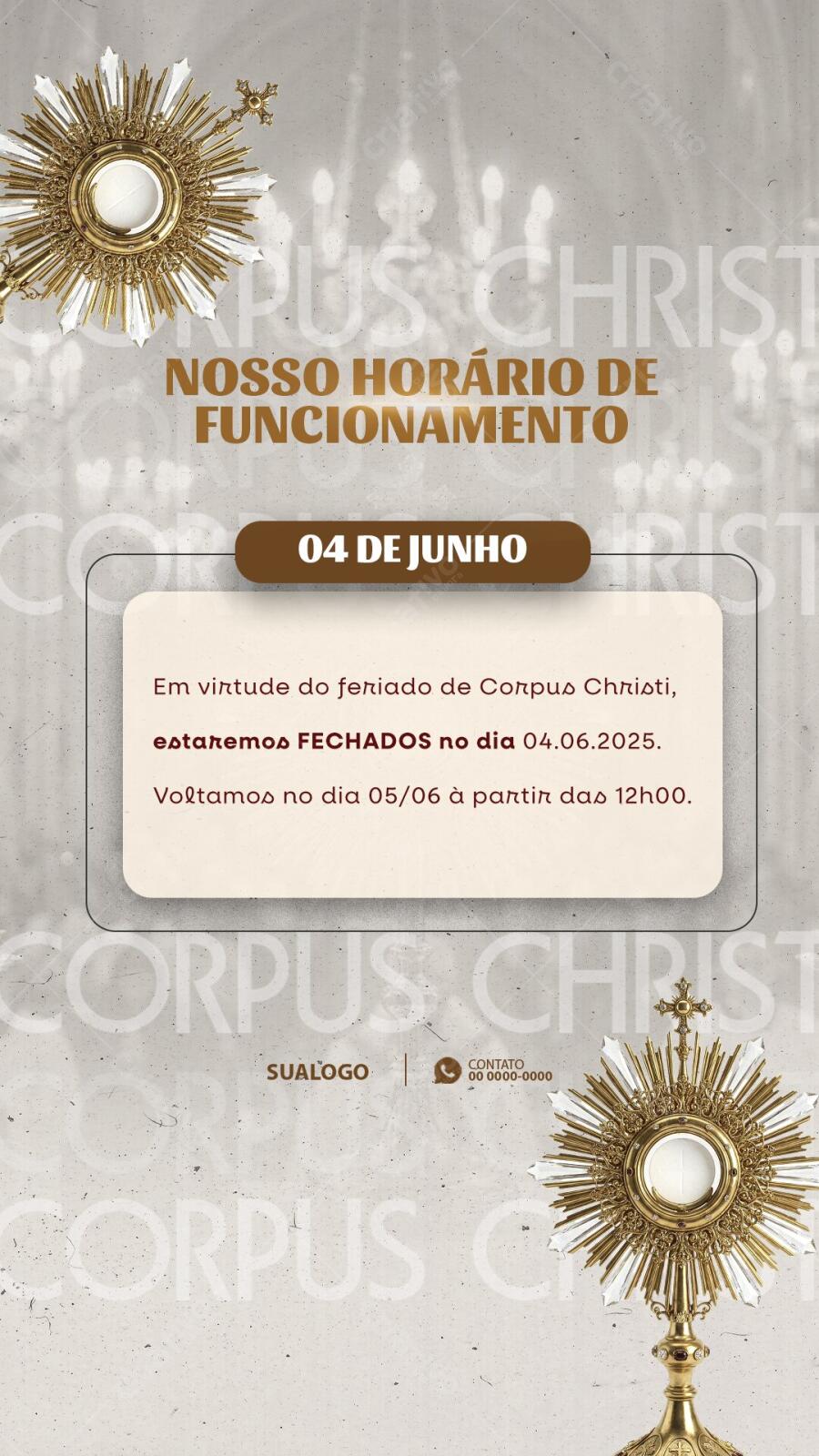 Story Instagram Corpus Christi Horário Funcionamento PSD Editável
