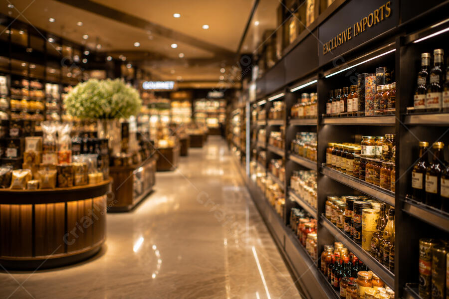 Gourmet Supermarket Aisle Imported Products Luxury Stock Photo