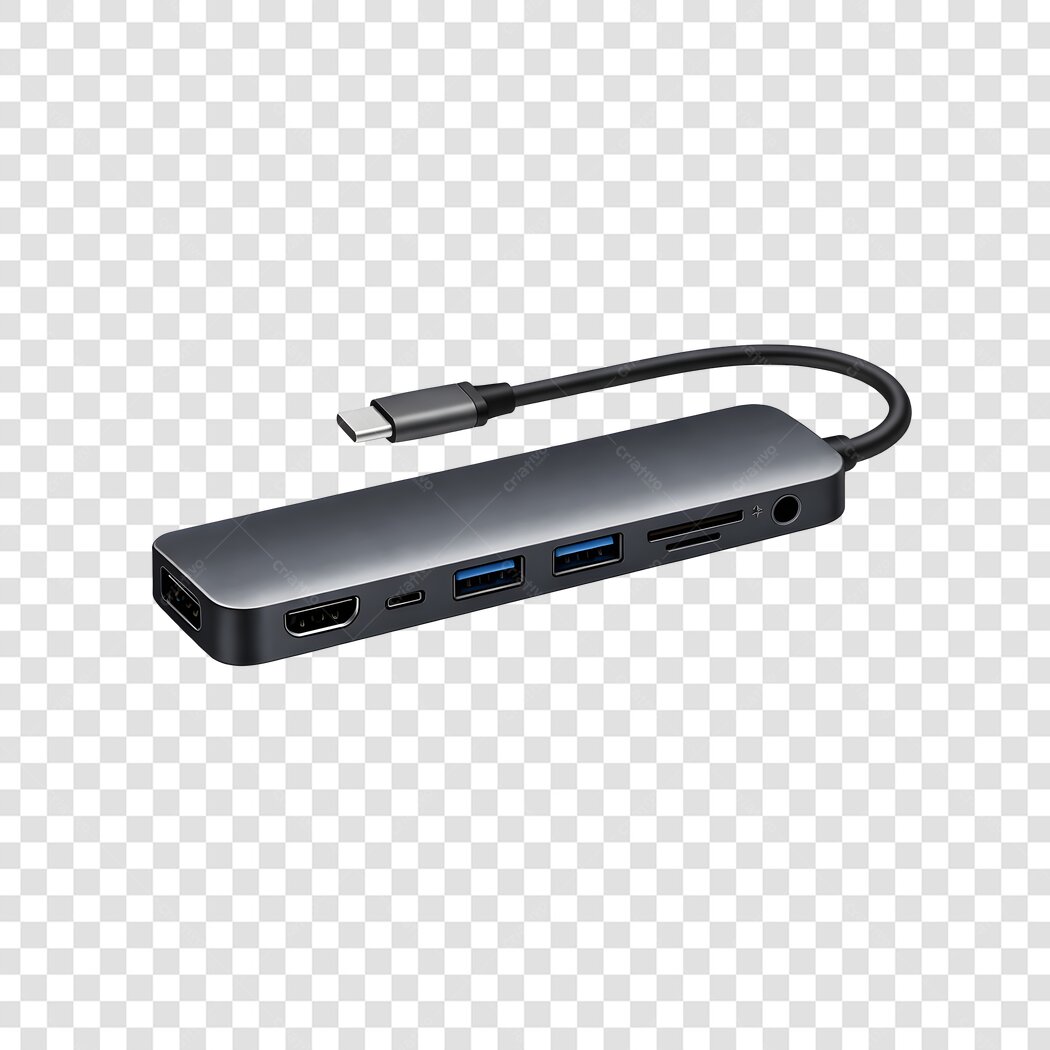 Foto Recortada Hub USB-C Adaptador Multiportas PNG Fundo Transparente