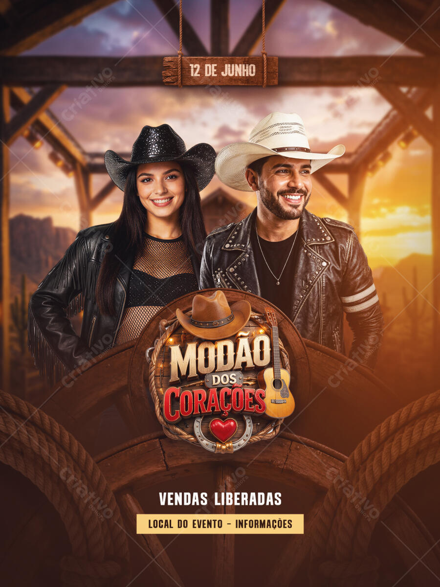 Editable PSD Instagram Post Sertanejo Modão dos Corações