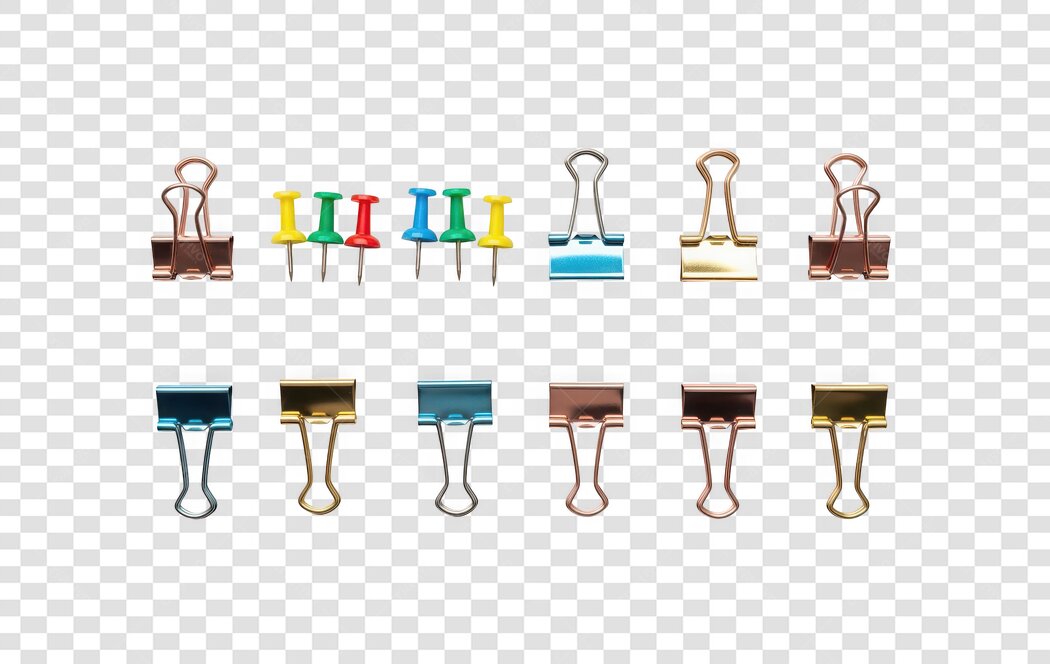 Cutout Colorful Paper Clips and Thumbtacks Office PNG Transparent Background
