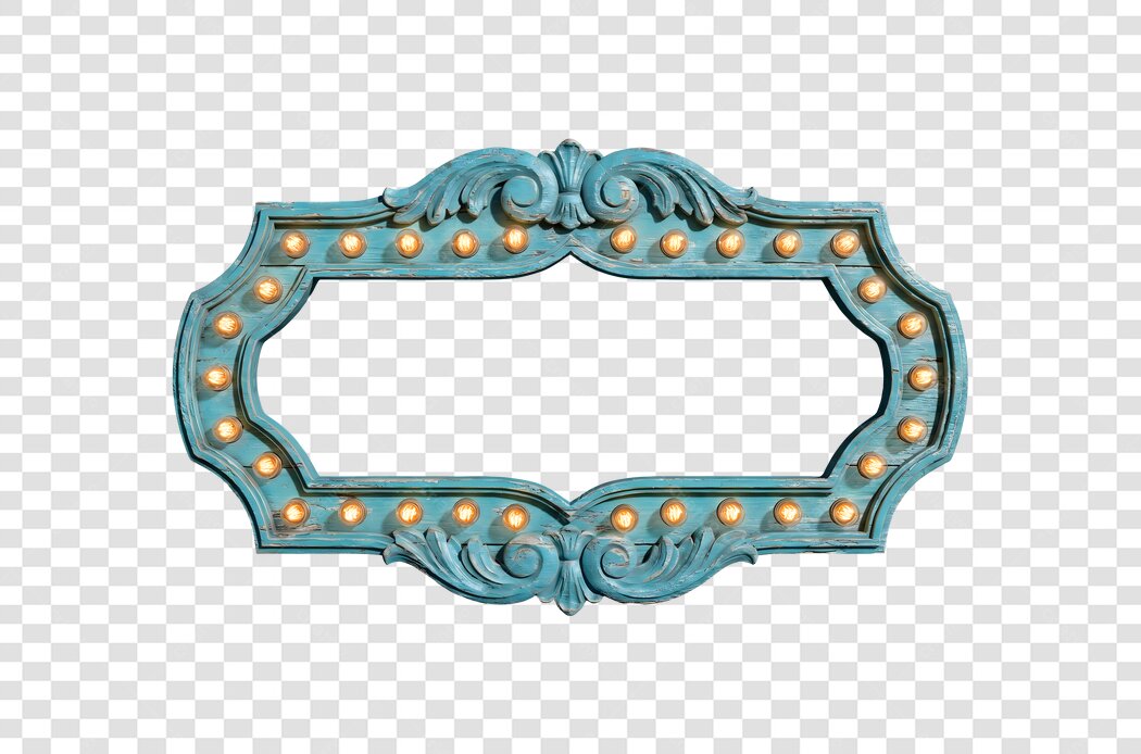 Elemento Decorativo Placa Vintage Azul com Lâmpadas PNG Fundo Transparente
