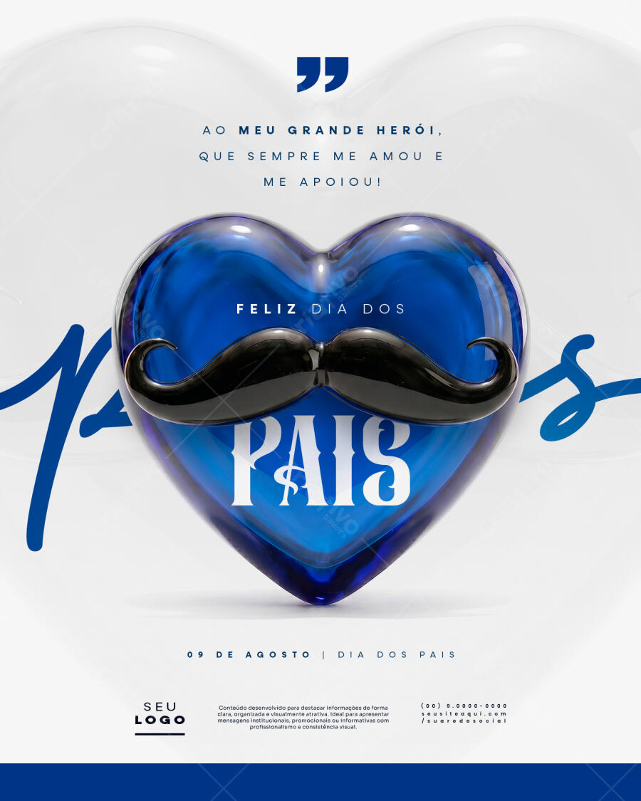 Editable PSD Instagram Post Father's Day August Blue Heart Moustache